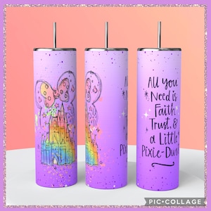 Fairy Princess Pixie Magic Castle 20oz Skinny Tumbler Wrap Sublimation, Tumbler PNG Instant Digital Download, Straight Tumbler Wrap PNG