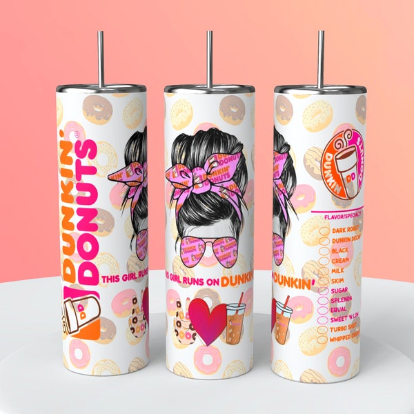 Dunkin’ Donuts 20oz Skinny Tumbler Wrap Sublimation Design, Tumbler PNG Instant Digital Download, Straight Tumbler Wrap PNG