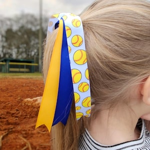 Softball Hair tie 8-inch Ribbon | Ponytail Streamer | Softball Tie Bows | Softball Hair Ties | Custom Colors!