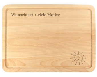 Schneidebrett personalisiert aus Holz mit Saftrille - mit Name und Motiv - individuelles Brotzeitbrett groß rechteckig ca. 30,5x22,5x1,5 cm