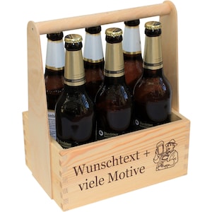 Bierträger Holz personalisiert mit Gravur, Name Spruch Motiv, Biertasche als Männergeschenk zum Geburtstag, Vatertag, lustiges Bier Geschenk