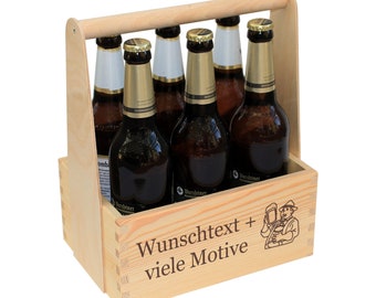 Bierträger Holz personalisiert mit Gravur, Name Spruch Motiv, Biertasche als Männergeschenk zum Geburtstag, Vatertag, lustiges Bier Geschenk