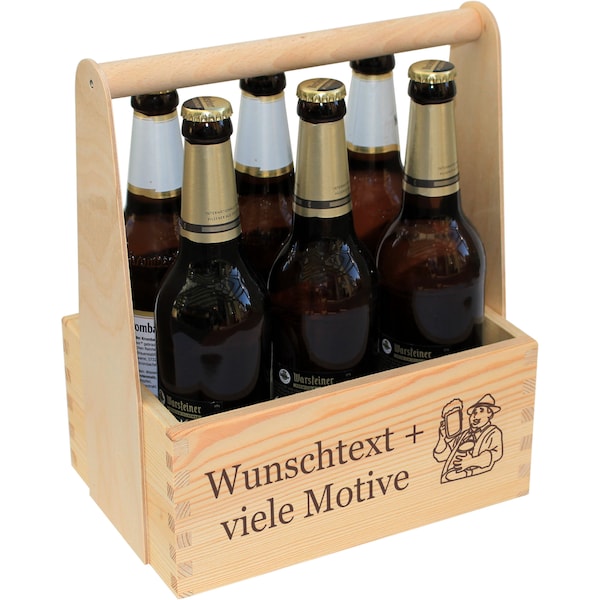 Bierträger Holz personalisiert mit Gravur, Name Spruch Motiv, Biertasche als Männergeschenk zum Geburtstag, Vatertag, lustiges Bier Geschenk