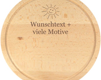 Rundes Brotzeitbrett personalisiert, Name + Motiv, Schneidebrett mit Saftrille, Fleischteller, Schinkenteller, Käsebrett, Vesperbrett