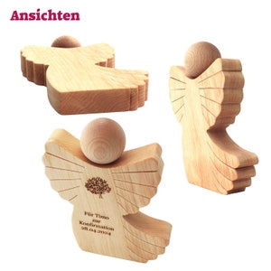 Holzengel mit Gravur Geldgeschenk Figur aus Holz Engel als Geschenk zu Kommunion, Konfirmation, Geburtstag, Hochzeit Bild 6