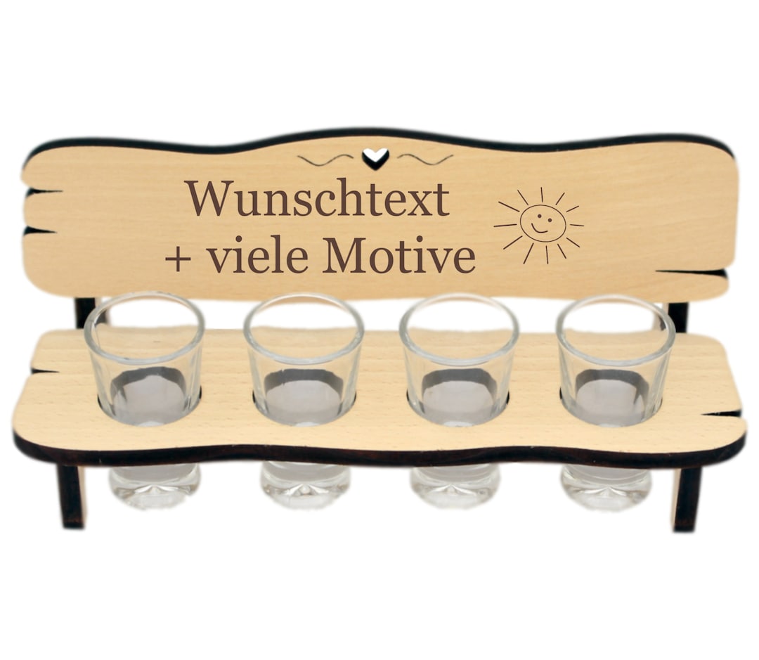 Schnapsbank personalisiert Name, Spruch Motiv Bank aus Holz mit 4