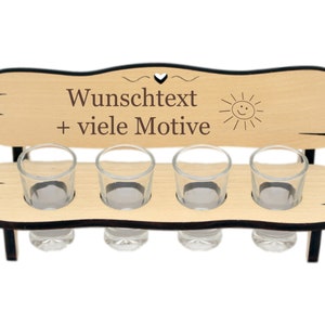 Schnapsbank personalisiert - Name, Spruch + Motiv - Bank aus Holz mit 4 Gläsern, Geschenkidee zur Hochzeit, Geburtstag, Jubiläum, Stammtisch
