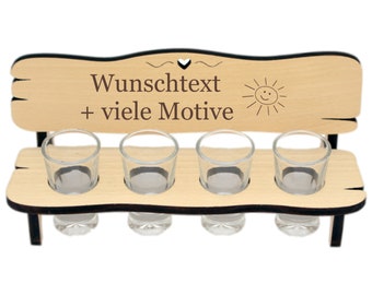 Schnapsbank personalisiert - Name, Spruch + Motiv - Bank aus Holz mit 4 Gläsern, Geschenkidee zur Hochzeit, Geburtstag, Jubiläum, Stammtisch