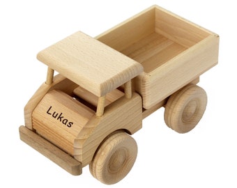 Holzauto mit Namen Gravur - Kinder Holz Spielzeugauto personalisiert - Spielzeug Lastwagen robust & langlebig - Holzspielzeug LKW