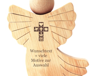 Holzengel mit Gravur - Geldgeschenk Figur aus Holz - Engel als Geschenk zu Kommunion, Konfirmation, Geburtstag, Hochzeit