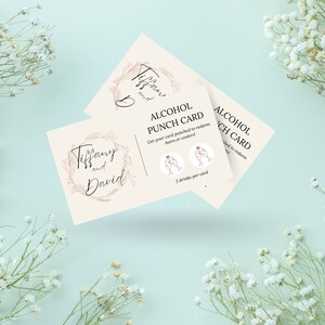 Plantilla de tarjeta perforada con alcohol para bodas (personalizable)