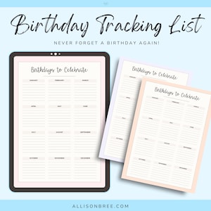 Geburtstags-Tracking-Liste | schlichtes Design | Stammliste | Kalender| Planung | Sofortdownload | Druckbar | Notizen | Vorstellung