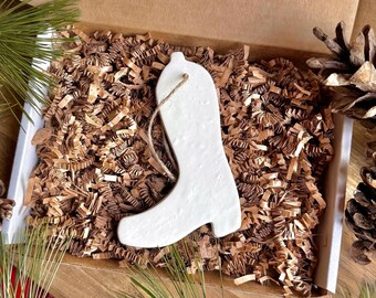 Regalo de vaquero personalizado, bota de vaquera, adorno de árbol de Navidad personalizado, regalo de granjero para granjeros, Navidad del oeste, discoteca vaquera, Navidad