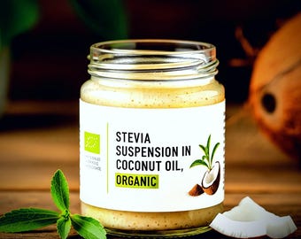 Suspension de stévia biologique dans l'huile de noix de coco | Edulcorant naturel | Keto, végétalien, sans sucre, zéro calorie | Pâtisserie et boissons à faire soi-même
