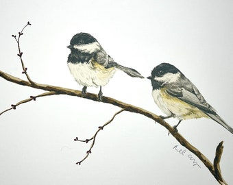 Black-capped Chickadees Watercolor Wildlife Print | "We're Staying Put"