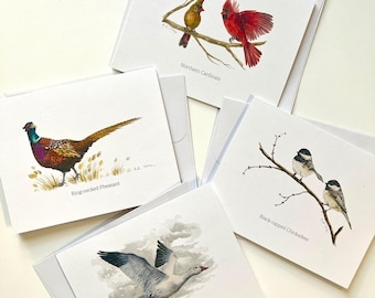 Watercolor Birds Holiday Note Card Set: Eco-Friendly Wildlife Stationery