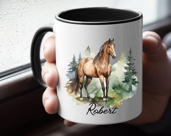 Personalized Watercolor Horse Coffee Mug, Equestrian Gift