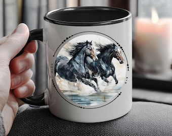 Running Black Horses Mug, Western Decor, Personalized Horse Lover Gift