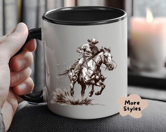 Cowboy Horse Coffee Mug, Rustic Western Equestrian Gift