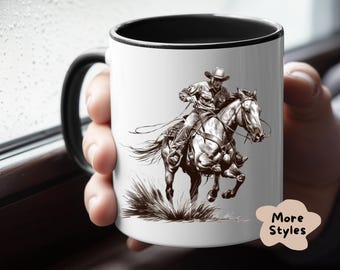 Cowboy Horse Coffee Mug: Western Rodeo Art, Equestrian Gift