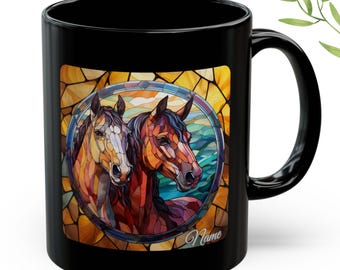Stained Glass Horses Mug, Rustic Western Ranch Decor