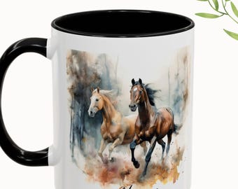 Personalized Watercolor Horse Coffee Mug, Equestrian Gift