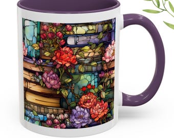 Mug bibliothèque en vitrail, tasse en céramique pour amoureux des livres