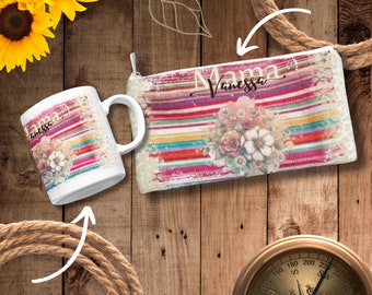 Mini Clutch Tasche Leopard Mama Becher Leoparden Mama retro Vintage Tasse Individuelle Becher / Geldbörse Geschenk Set serape Mexikanische Geldbörse Geldbörse Mama