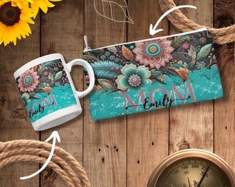 Mini Clutch Bag, WildFlower purse/mug set, Flower mug set for mom, personalized mug gift set, 2 SET mug and purse, Matching mug/ Bag