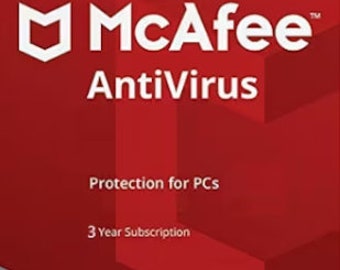 McAfee AntiVirus PC 1 dispositivo 3 años clave - Código de activación GLOBAL / Uso en cualquier lugar / Descarga digital / Licencia genuina / Seguridad en línea