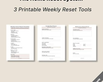 Home Reset System Bundle | Weekly Reset Checklist, Sunday Reset Planner & Weekly Focus Planner | Printable Digital Download