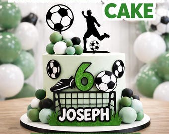 Personalisierte Fußball-Kuchen-Topper-Set | Jeder Name & Alter | Fußball Geburtstag Tortendeko | Jungen Fußball Party Kuchen Topper