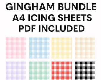 Paquete de patrones de cuadros vichy para DESCARGA DIGITAL / Impresiones en láminas de glaseado A4 de 8 colores / Uso para galletas, pasteles, adornos para cupcakes y más / Paquete PDF
