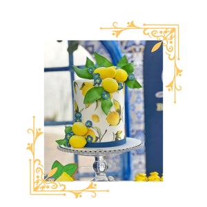 Striscia di torta con motivo a limone, striscia di torta Amalfi, design di limone per torte, torta gialla, torta Capri, striscia di torta al limone Sicilia