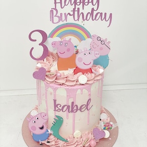 Pink Peppa Pig  Cake Topper Bundle + baby pig  - Personalised Name and age - Edible George Pig cake topper bundle