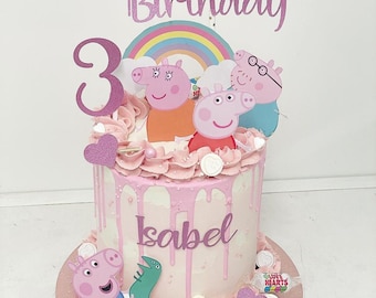 Pink Peppa Pig  Cake Topper Bundle + baby pig  - Personalised Name and age - Edible George Pig cake topper bundle