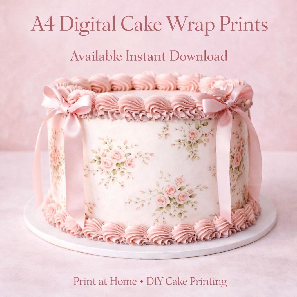 Vintage Floral Cake Wrap A4 Digital Download Cake Wrap Printable Cake ...