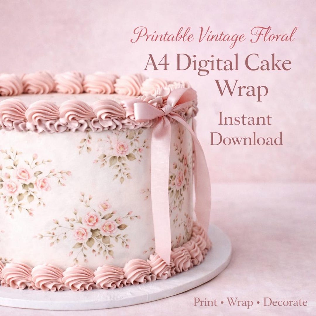 Vintage Floral Cake Wrap A4 Digital Download Cake Wrap Printable Cake ...
