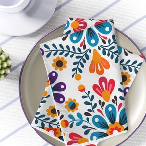 Bright Floral Fiesta style Napkins,  Garden party napkins, wedding shower festive cloth napkins, colorful cloth napkins for special events