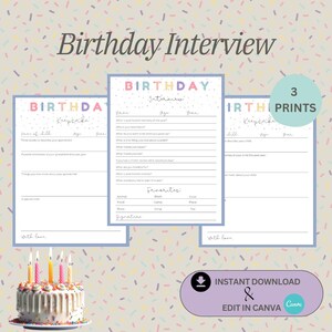 Keepsake Birthday Interview Yearly Questionnaire Downloadable Printable Interview Child and Parent Interview