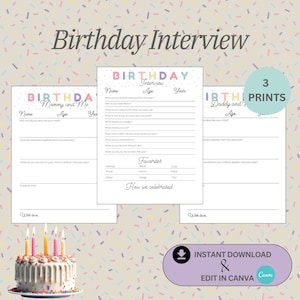 Keepsake Birthday Interview Yearly Questionnaire Downloadable Printable Interview Child and Parent Interview Printer Friendly