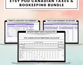 BUNDLE Print on Demand Etsy Sellers Canadian Bookkeeping & Tax Spreadsheet, Excel Spreadsheet Tax Tracker,  Small Business Google Sheets