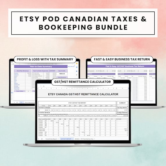 BUNDLE Print on Demand Etsy Sellers Canadian Bookkeeping & Tax Spreadsheet, Excel Spreadsheet Tax Tracker,  Small Business Google Sheets