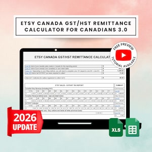 Etsy Seller Canadian Tax Calculator, Excel Spreadsheet Template Bookkeeping Small Business Google Sheets Etsy Canada Taxes