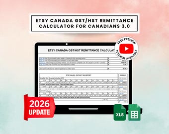 Etsy Seller Canadian Tax Calculator, Excel Spreadsheet Template Bookkeeping Small Business Google Sheets Etsy Canada Taxes