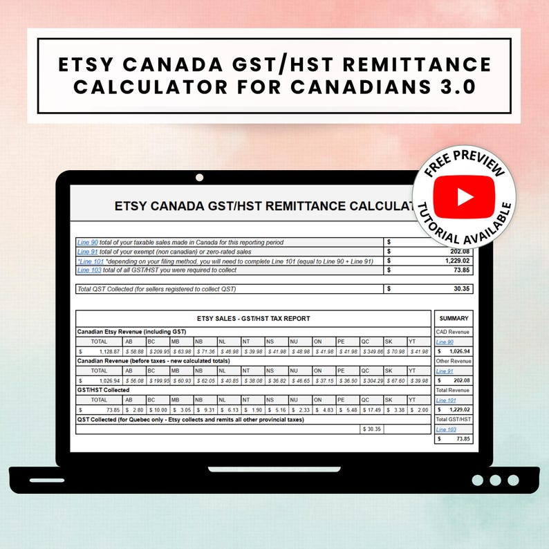 PAQUETE Impresión bajo demanda para vendedores de Etsy. Hoja de cálculo de contabilidad e impuestos canadienses, hoja de cálculo de Excel para seguimiento de impuestos, Hojas de cálculo de Google para pequeñas empresas. imagen 3
