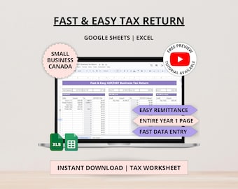 Print on Demand Etsy Sellers Canadian End of Year Tax Spreadsheet, Excel Spreadsheet Tax Tracker, Bookkeeping Small Business Google Sheets