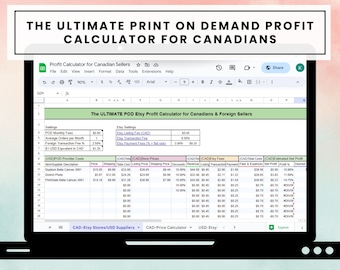 Ultimate CANADIAN Print on Demand Profit Calculator Pricing Tool with Currency Conversion