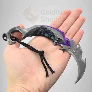 Miniature Karambit Knife Replica: Purple Sci-Fi Gamer Collectible