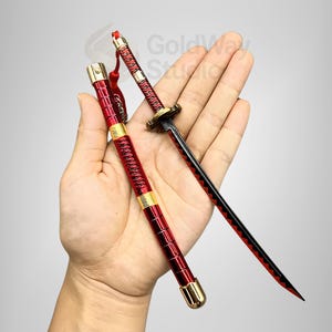Anime Katana Keychain: Red Metallic Mini Sword with Tassel